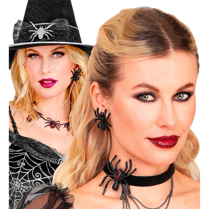 Kolczyki na Halloween – pająki ze strassami