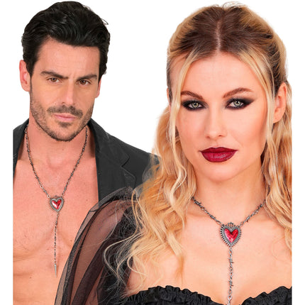 Naszyjnik na Halloween z sercem i drutem kolczastym