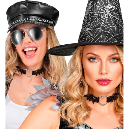 Halloweenowy naszyjnik typu choker z motywem nietoperza