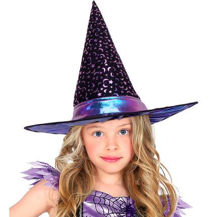 Czapka czarownicy na Halloween dla dzieci z gwiazdkami i księżycem