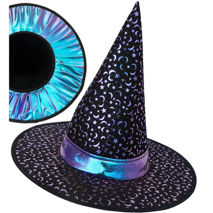Czapka czarownicy na Halloween dla dzieci z gwiazdkami i księżycem