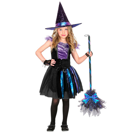 Halloweenowa miotła czarownicy z gwiazdami i księżycem, 85 cm