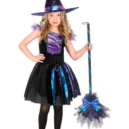Halloweenowa miotła czarownicy z gwiazdami i księżycem, 85 cm