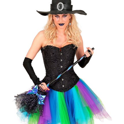 Halloweenowa miotła czarownicy z gwiazdami i księżycem, 85 cm