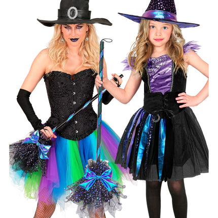 Halloweenowa miotła czarownicy z gwiazdami i księżycem, 85 cm