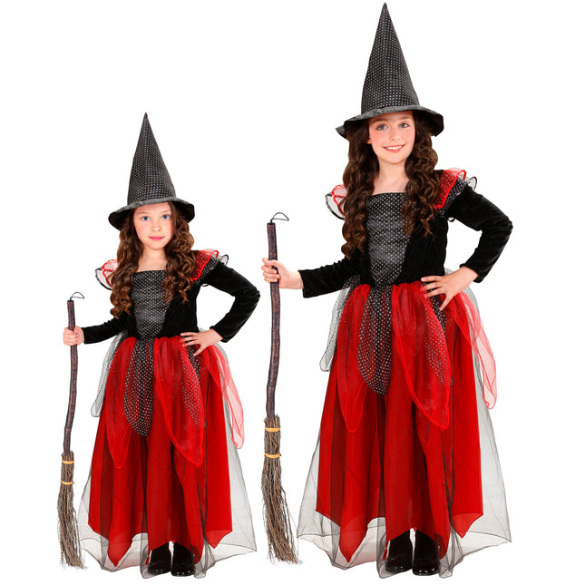 Kostium na Halloween Czarno-czerwona dziecięca czarownica 2-częściowy