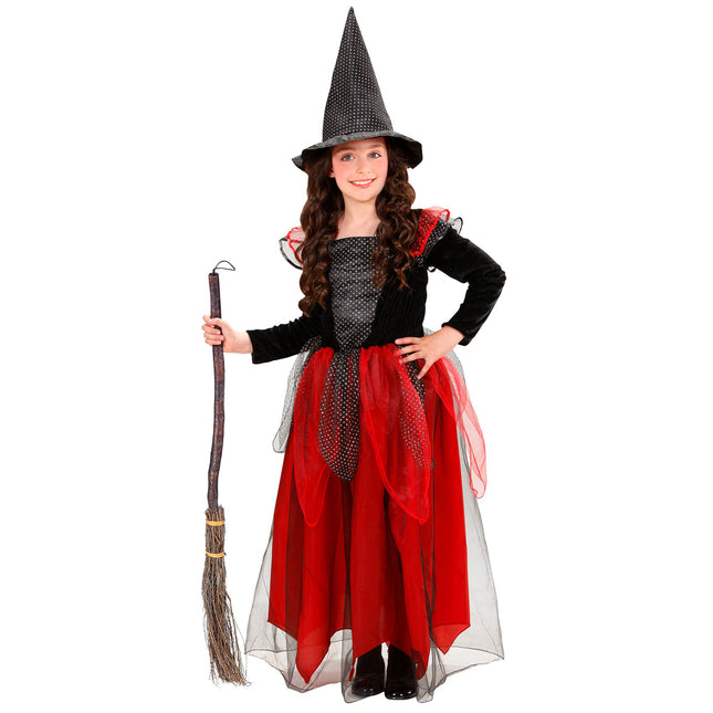 Kostium na Halloween Czarno-czerwona dziecięca czarownica 2-częściowy