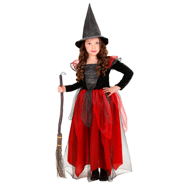 Kostium na Halloween Czarno-czerwona dziecięca czarownica 2-częściowy