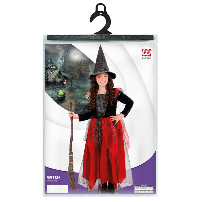 Kostium na Halloween Czarno-czerwona dziecięca czarownica 2-częściowy