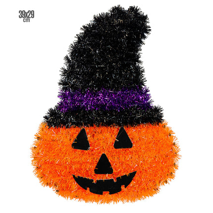 Halloweenowa dekoracja ścienna Dynia z kapeluszem 39 cm