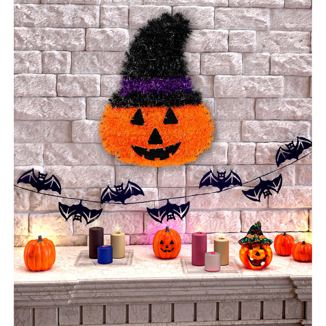 Halloweenowa dekoracja ścienna Dynia z kapeluszem 39 cm