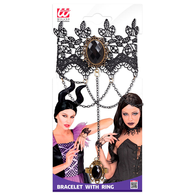 Bransoletka na Halloween z czarnym kamieniem i koronką