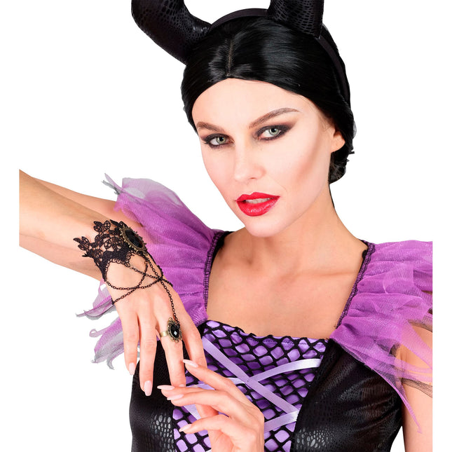 Bransoletka na Halloween z czarnym kamieniem i koronką