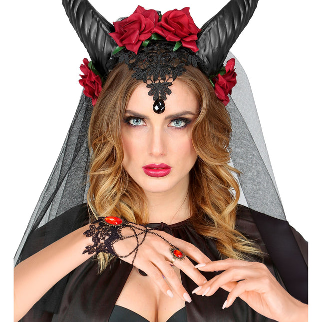 Bransoletka na Halloween Koronka z czerwonym kamieniem