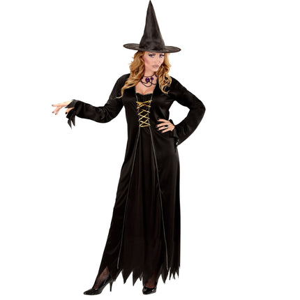 Kostium na Halloween Czarno-złota damska czarownica 2-częściowy