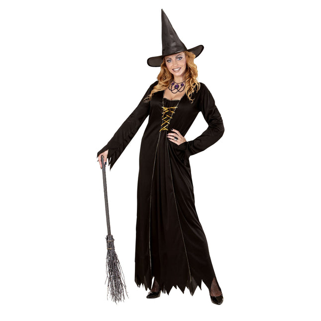 Kostium na Halloween Czarno-złota damska czarownica 2-częściowy