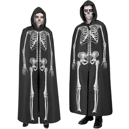 Peleryna na Halloween Biały Czarny Szkielet 1,5m