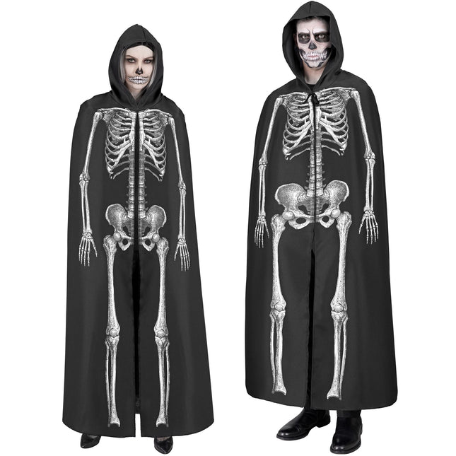 Peleryna na Halloween Biały Czarny Szkielet 1,5m