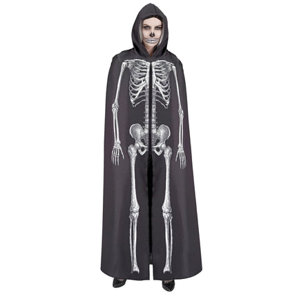 Peleryna na Halloween Biały Czarny Szkielet 1,5m