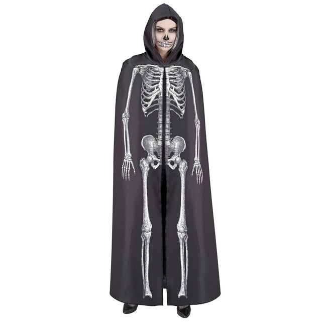 Peleryna na Halloween Biały Czarny Szkielet 1,5m