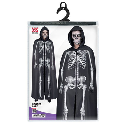 Peleryna na Halloween Biały Czarny Szkielet 1,5m