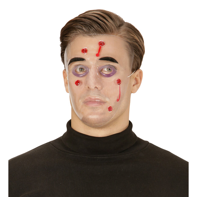 Maska na Halloween z otworami po kulach