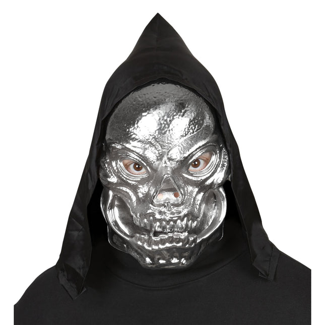 Maska na Halloween Srebrna czaszka z czapką