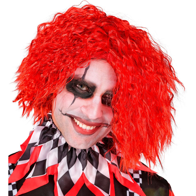 Peruka na Halloween Czerwony kręcony klaun