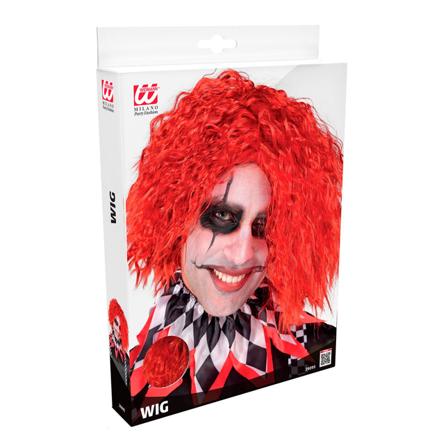Peruka na Halloween Czerwony kręcony klaun