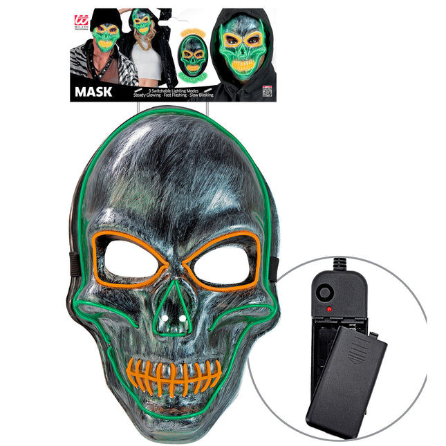 Maska na Halloween Srebrna Czaszka ze Światłem