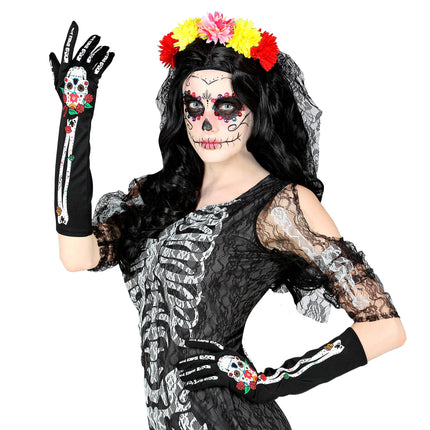 Rękawiczki Dia De Los Muertos 40 cm