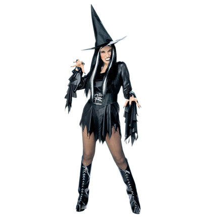 Sukienka na Halloween Czarna Damska Czarownica 4-częściowa