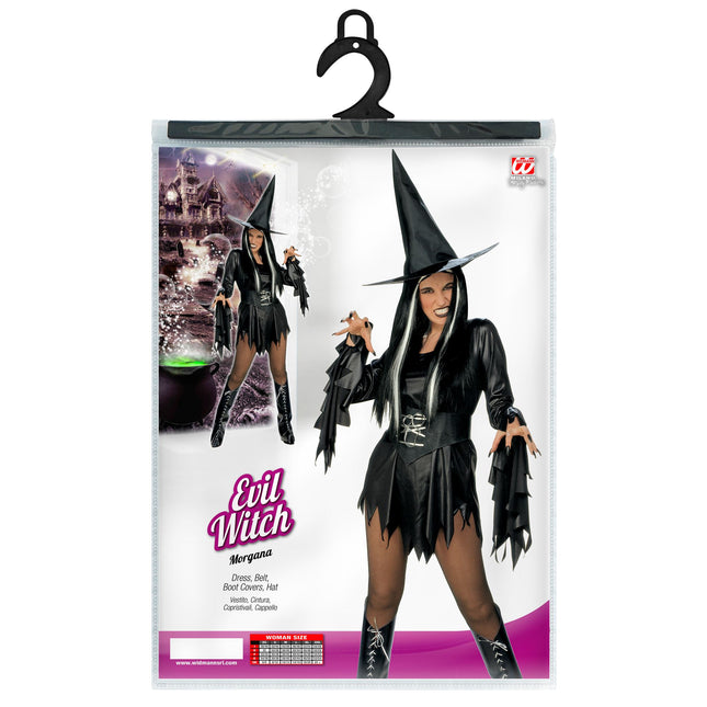 Sukienka na Halloween Czarna Damska Czarownica 4-częściowa
