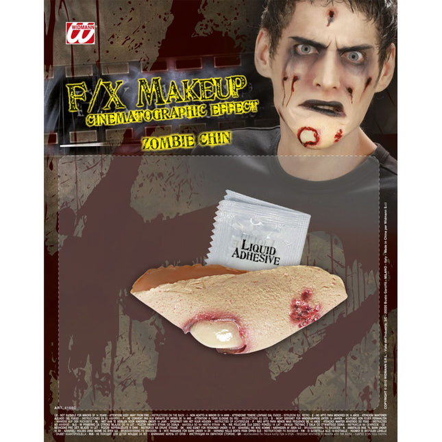 Podbródek Zombie z fałszywą raną na Halloween