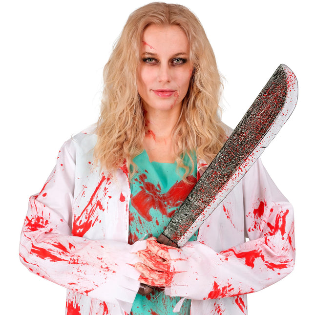 Halloweenowa sztuczna maczeta Bloody 56cm