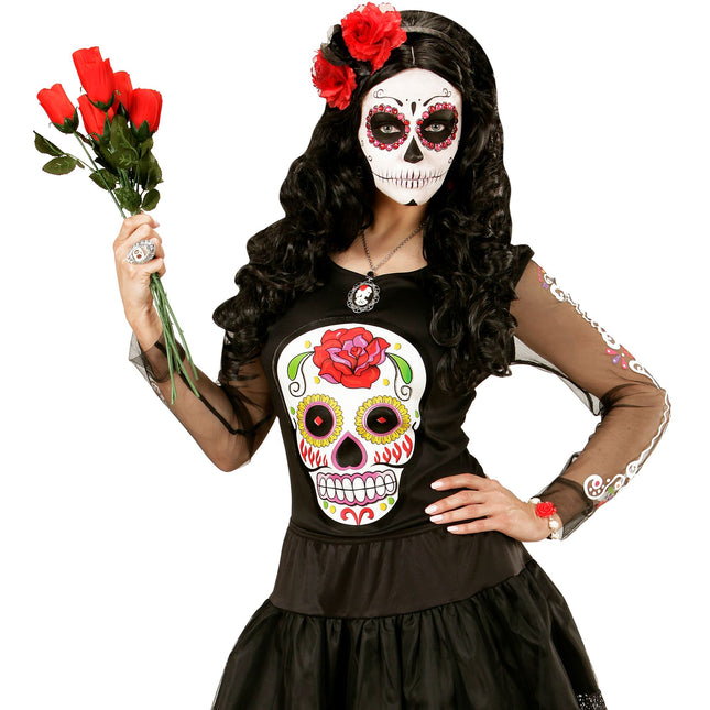 Dia De Los Muertos Shirt Black White Ladies