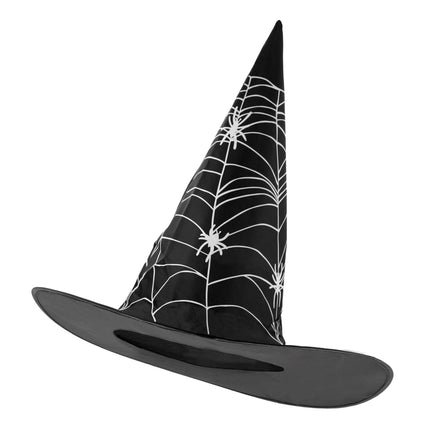 Halloweenowy kapelusz czarownicy z czarno-białą pajęczyną