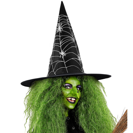 Halloweenowy kapelusz czarownicy z czarno-białą pajęczyną