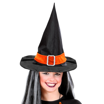 Halloweenowy kapelusz czarownicy czarno-pomarańczowy