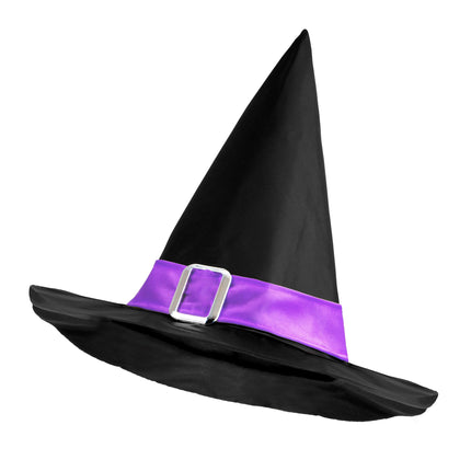 Halloweenowy kapelusz czarownicy czarno-fioletowy z paskiem