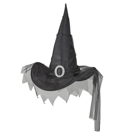 Kapelusz wiedźmy na Halloween czarny z tiulem