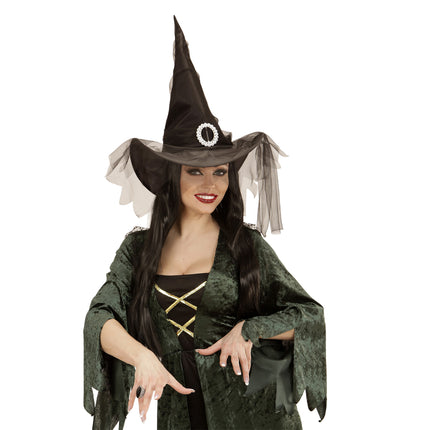 Kapelusz wiedźmy na Halloween czarny z tiulem