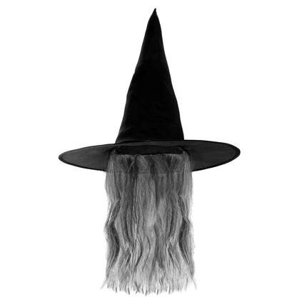 Halloweenowy kapelusz czarownicy z włosami