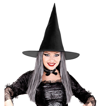 Halloweenowy kapelusz czarownicy z włosami