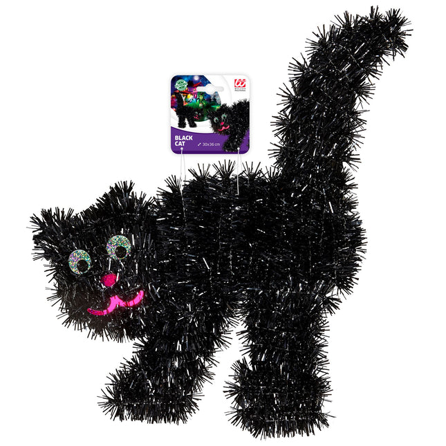 Dekoracja wisząca na Halloween Czarny kot 36 cm