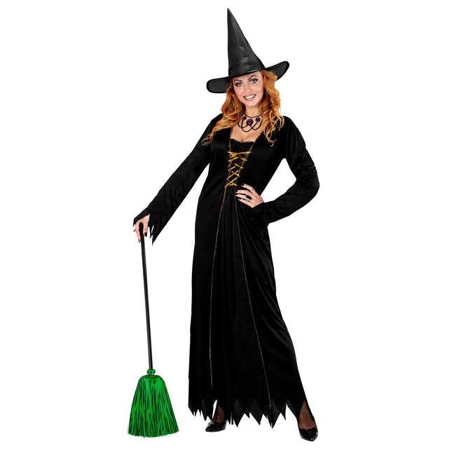 Halloweenowa miotła czarownicy Zielona 92cm