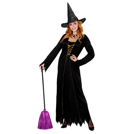 Halloweenowa miotła czarownicy fioletowa 92 cm