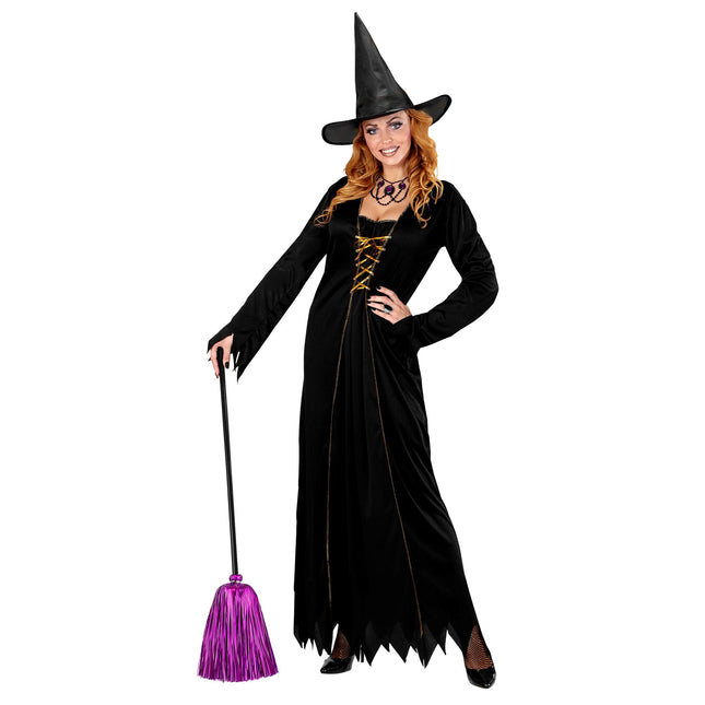 Halloweenowa miotła czarownicy fioletowa 92 cm