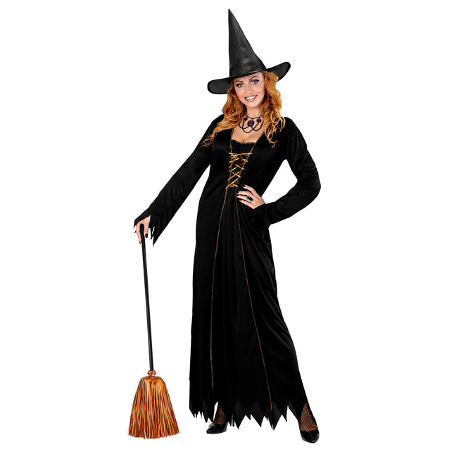 Halloweenowa miotła czarownicy pomarańczowa 92 cm