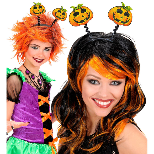 Opaska do włosów na Halloween Zielone Pomarańczowe Dynie
